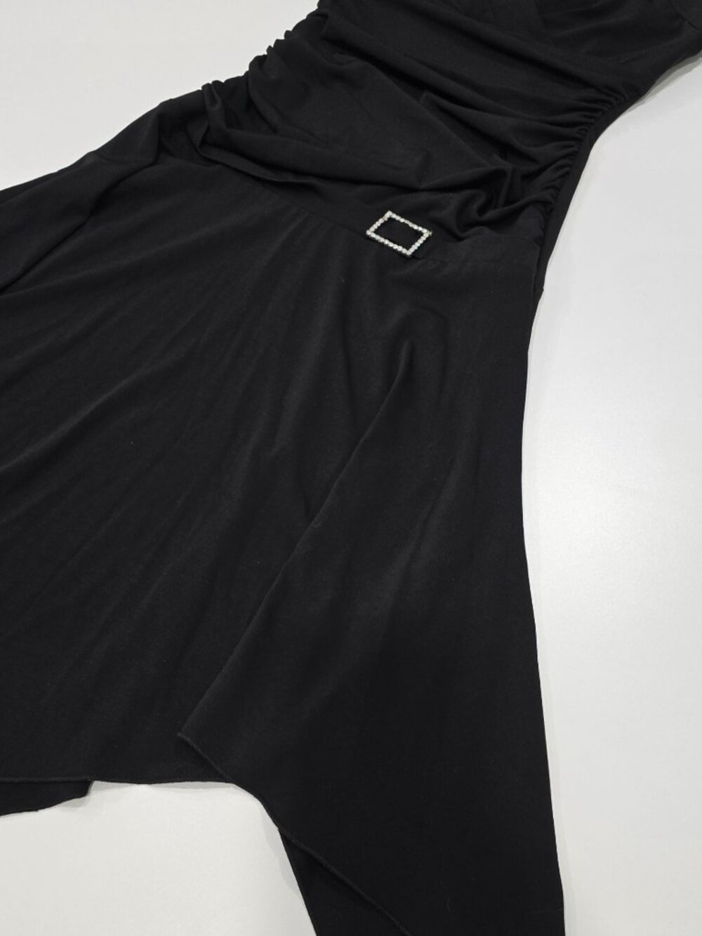City Triangles ✦ Black Halter Handkerchief Dress ✦ Ruched Bodice Rhinestone M - Picture 12 of 14
